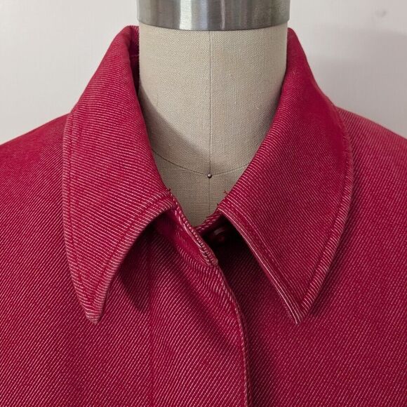 Vintage Esprit Red Denim Trench Coat Mid-Length Wmns M Single Breasted Y2K 90s - Picture 3 of 7